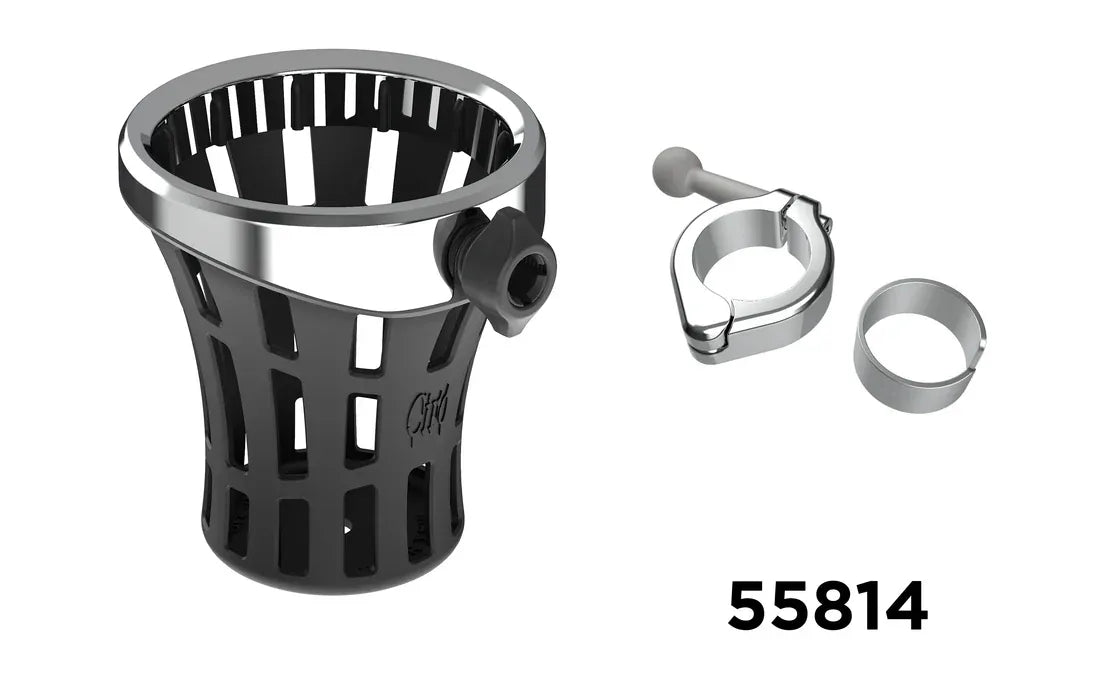 Ciro3D Phone, Drink & Camera Mounts 1-1/8" or 1-1/4" Bars Only / Chrome GEN 2 BIG ASS® Drink Holder with Aluminium Clamp Mount