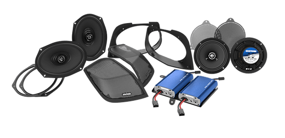 HogTunes Audio - Bundles Hogtunes Retro 450.4 Cut-In Kit with Dual Amplifiers & 4 Speakers