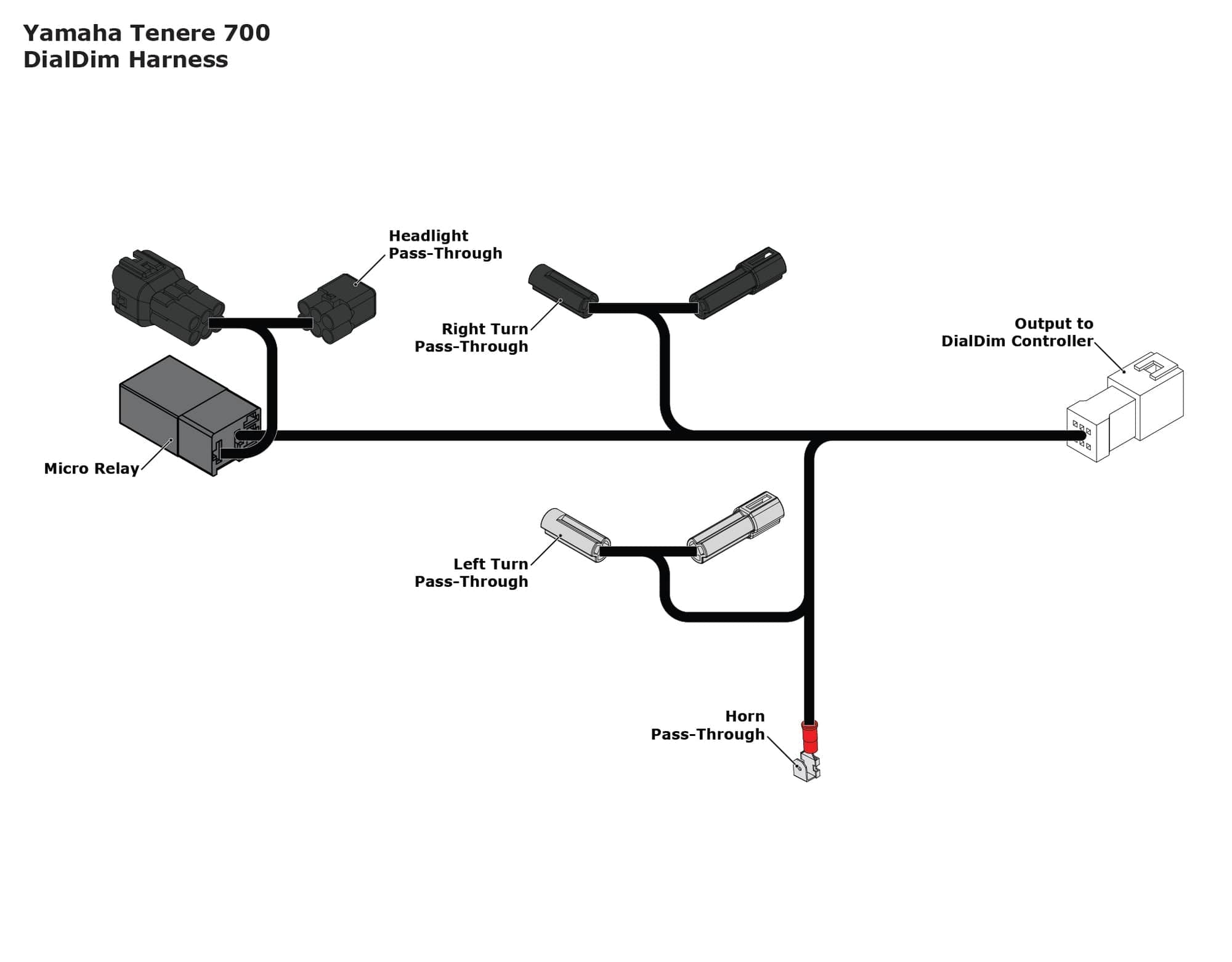 Denali Accessory Management Plug-&-Play DialDim Wiring Adaptor for Yamaha Tenere 700