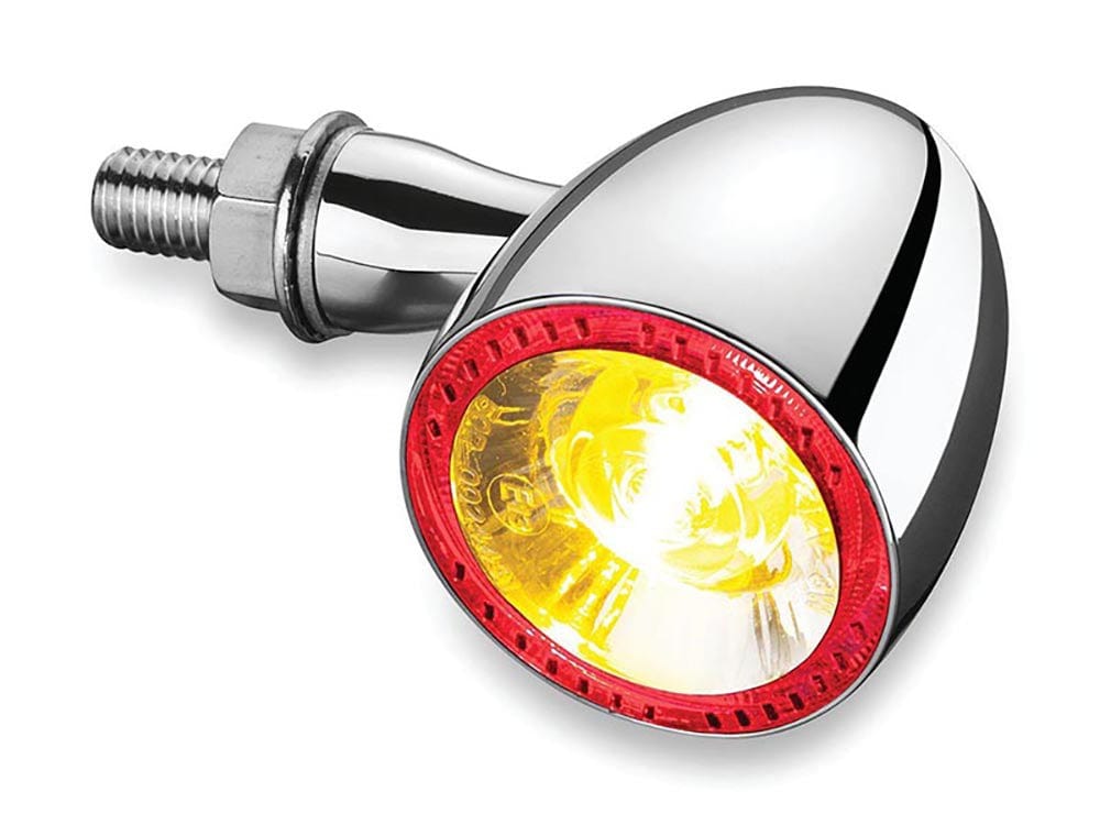 Kellermann Indicators - 3-1 (Run, Brake & Indicators) Chrome Kellermann 1000 Bullet Turn Signal with Amber Turn Signal & Red Halo Running/Brake Light